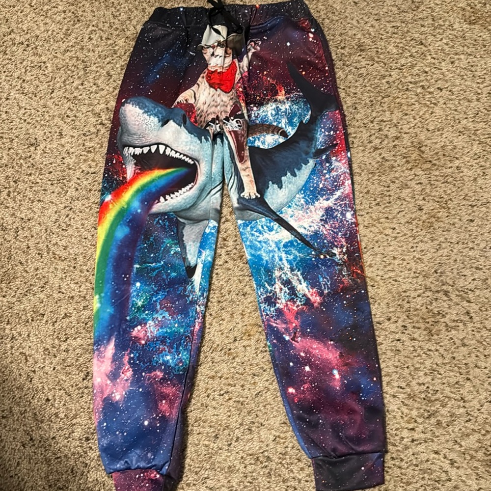 Rainbow shark space cat sleep pants unisex M